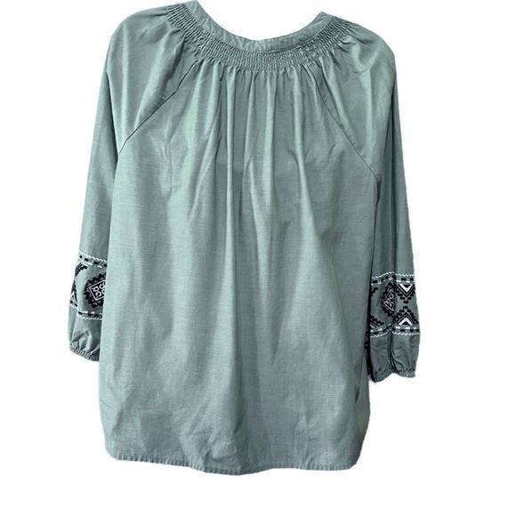 Time and Tru Women's Embroidered Sleeve Peasant Top - Picture 7 of 7